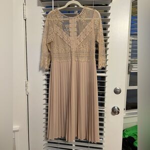 Zara Dusty Pink Lace Pleated Dress